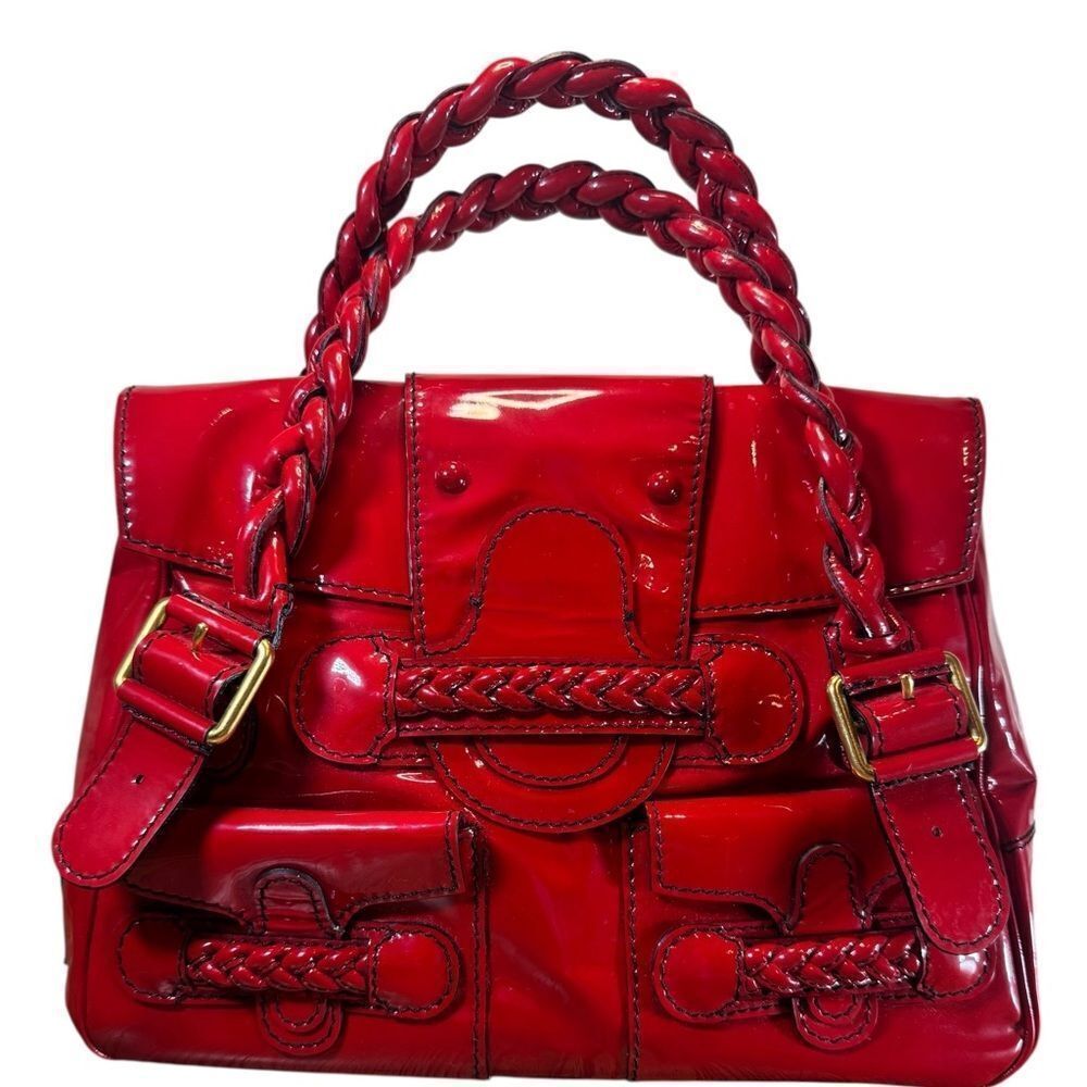 Valentino Garavani Red Patent Leather Large Histoire Shoulder Bag Auth